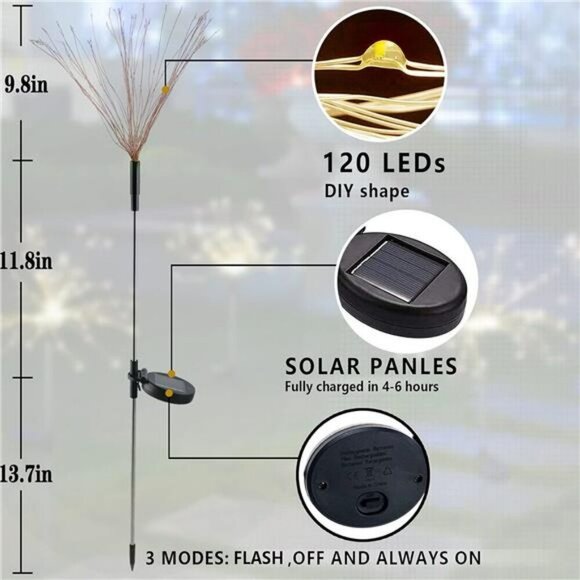 Solar Firework Lights Outdoor LED Garden Pathway Landscape Decoration Warm White - Picture 6 of 7